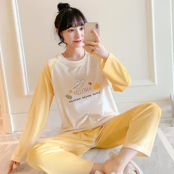 

Women Pajamas Sets 2020 Autumn Winter Sleepwear Velvet Nightwear Warm Night Suit Female Lovely Sleep Lounge Casual Home Wear