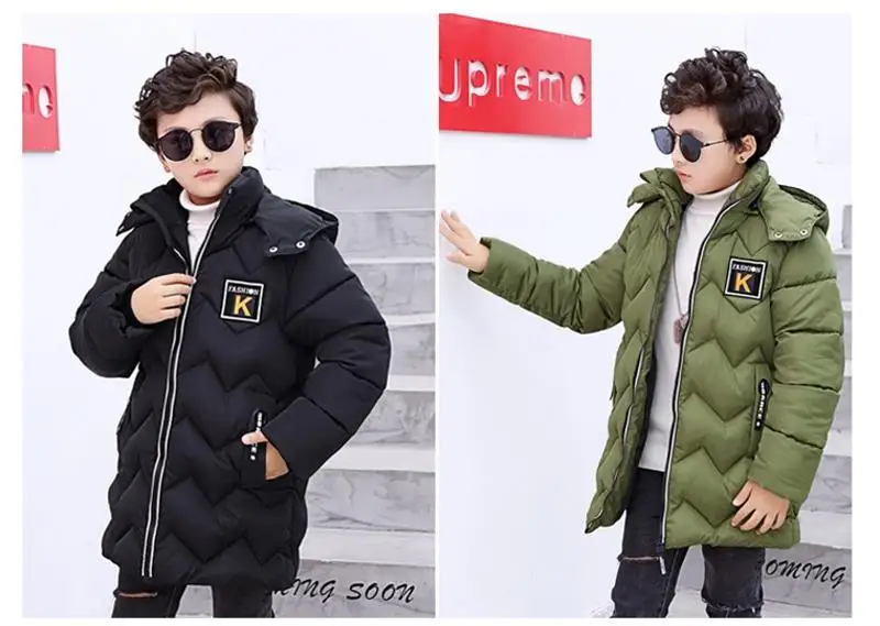 Детская одежда зимнее пальто для мальчиков Длинная утепленная хлопковая куртка для детей 4-15 лет Высококачественная хлопковая стеганая куртка