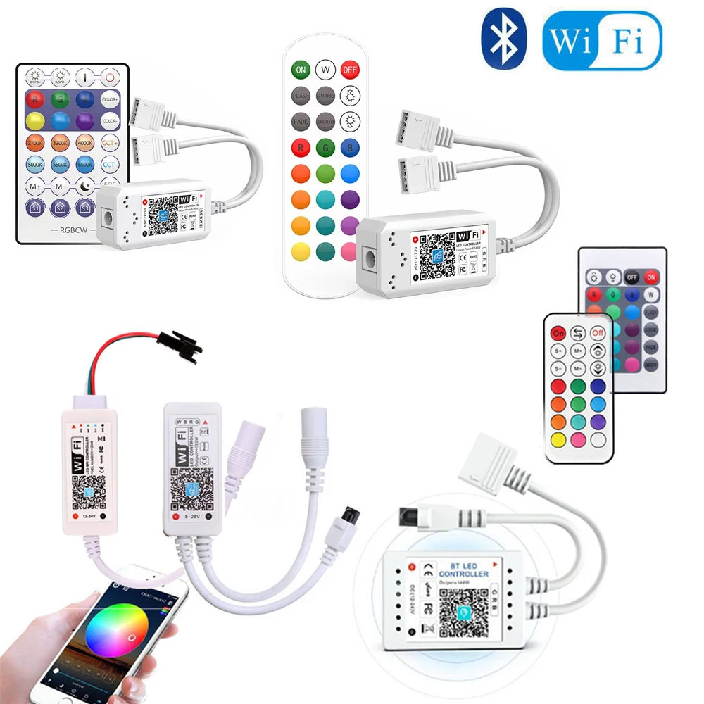 Mini 12V RGBW/RGB WiFi/ BT-compatible LED Controller  24Key Remote For LED Strip 