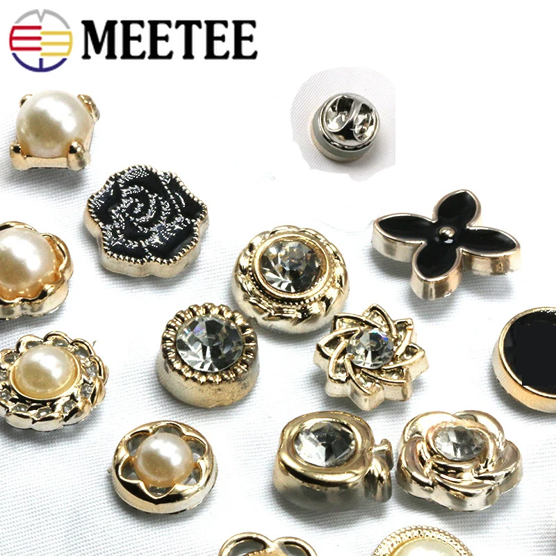 Meetee 20/50 шт 10-18 мм Пластик рубашка на пуговицах, брошь в виде пряжки DIY милое праздничное платье с жемчужинами на воротнике и стразы украшения кнопка штифт для ногтей пряжки