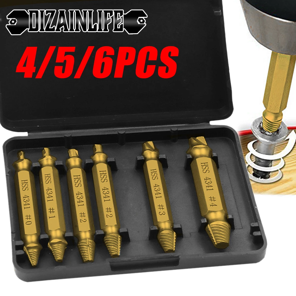 4/5/6 Pcs Damaged Screw Extractor Drill Bit Set Stripped Easily Take