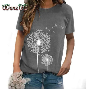 

Wenzbb Dandelion Printed T-Shirt For Women 2020 Summer S-5XL Plus Size Short Sleeve Round Neck Loose Tees Tops Dropshipping