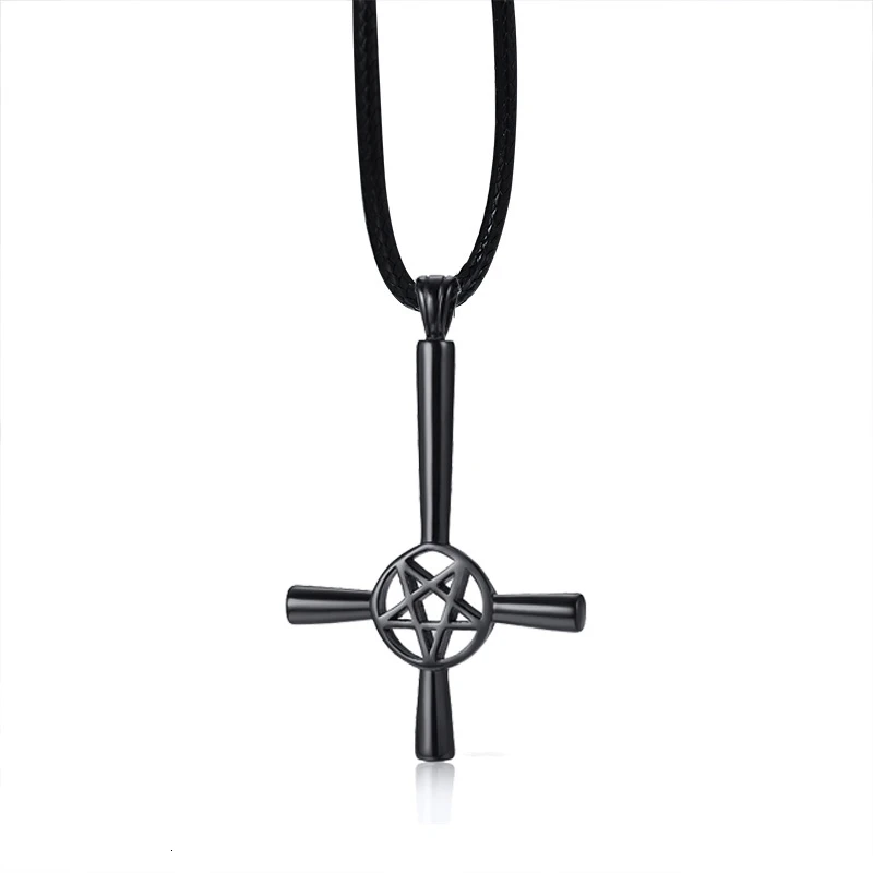 Перевёрнутый крест пентаграмма 5 остроконечная нержавеющая сталь кулон ожерелье сатанинские мужские ювелирные изделия