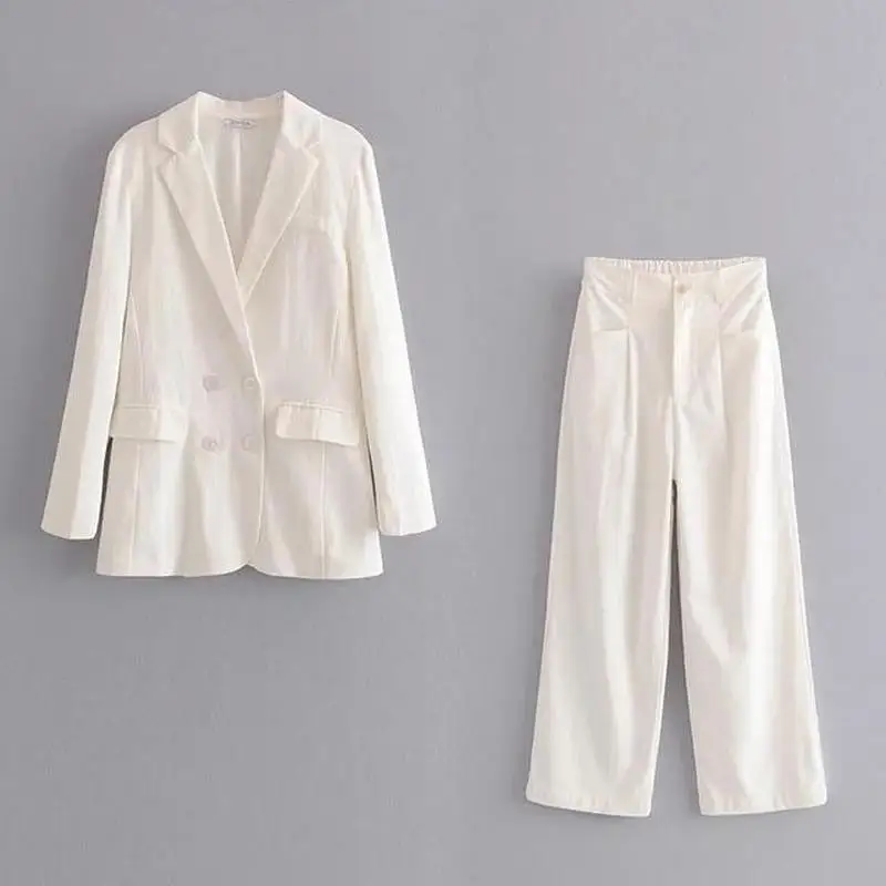 Модные женские блейзеры, повседневный костюм, женский костюм+ широкие брюки с высокой талией, женская одежда с длинным рукавом, костюм Femme Terno Feminino