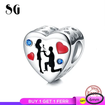 

925 sterling silver heart-shaped proposal Pandora charm beading original DIY bracelet bead holiday gift suitable