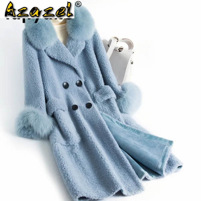 

Real Fur Coat Fox Fur Collar Wool Jacket Autumn Winter Coat Women Clothes 2020 Korean Vintage Sheep Shearling Women Tops ZT3670