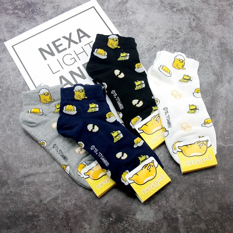 Мультфильм Gudetama с вышитым рисунком Носки милые смешные счастливых женщин весенние, летние носки удобные дышащие хлопковые носки длиной до щиколотки, skarpetki