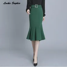 Женские юбки-трубы с высокой талией, большие размеры,, осенняя хлопковая комбинированная зеленая юбка с оборками, Женская облегающая юбка-годе