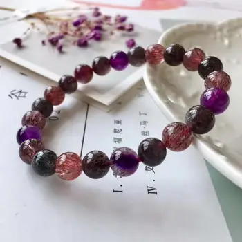 

8mm Certificate Natural Super Seven 7 Red Lepidocrocite Quartz Bracelet Clear Round Beads Stretch Crystal AAAAA