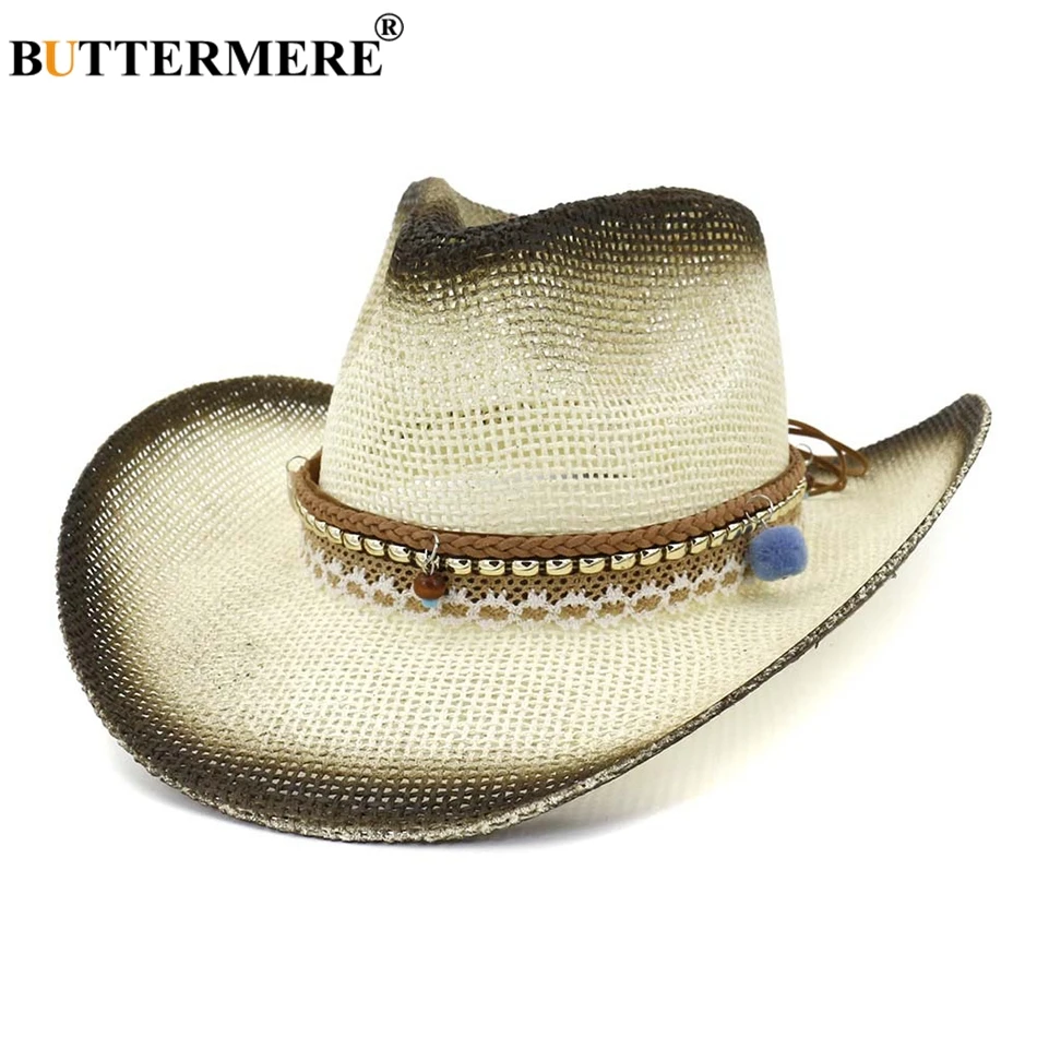Sun Hat Cowboy Straw Summer Women White 