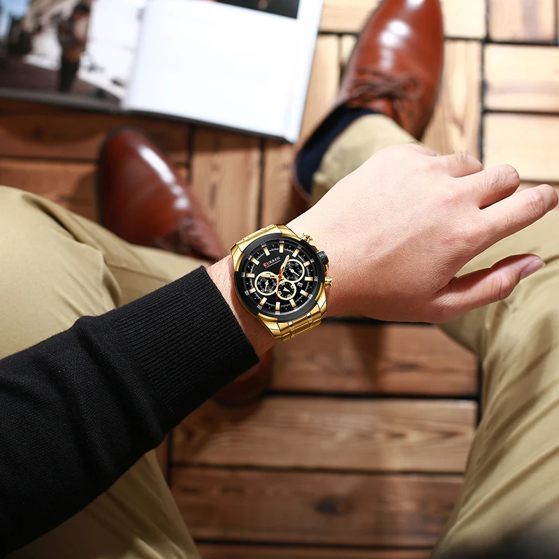 Luxury Men's Sport Chronograph Watch in Gold by CURREN