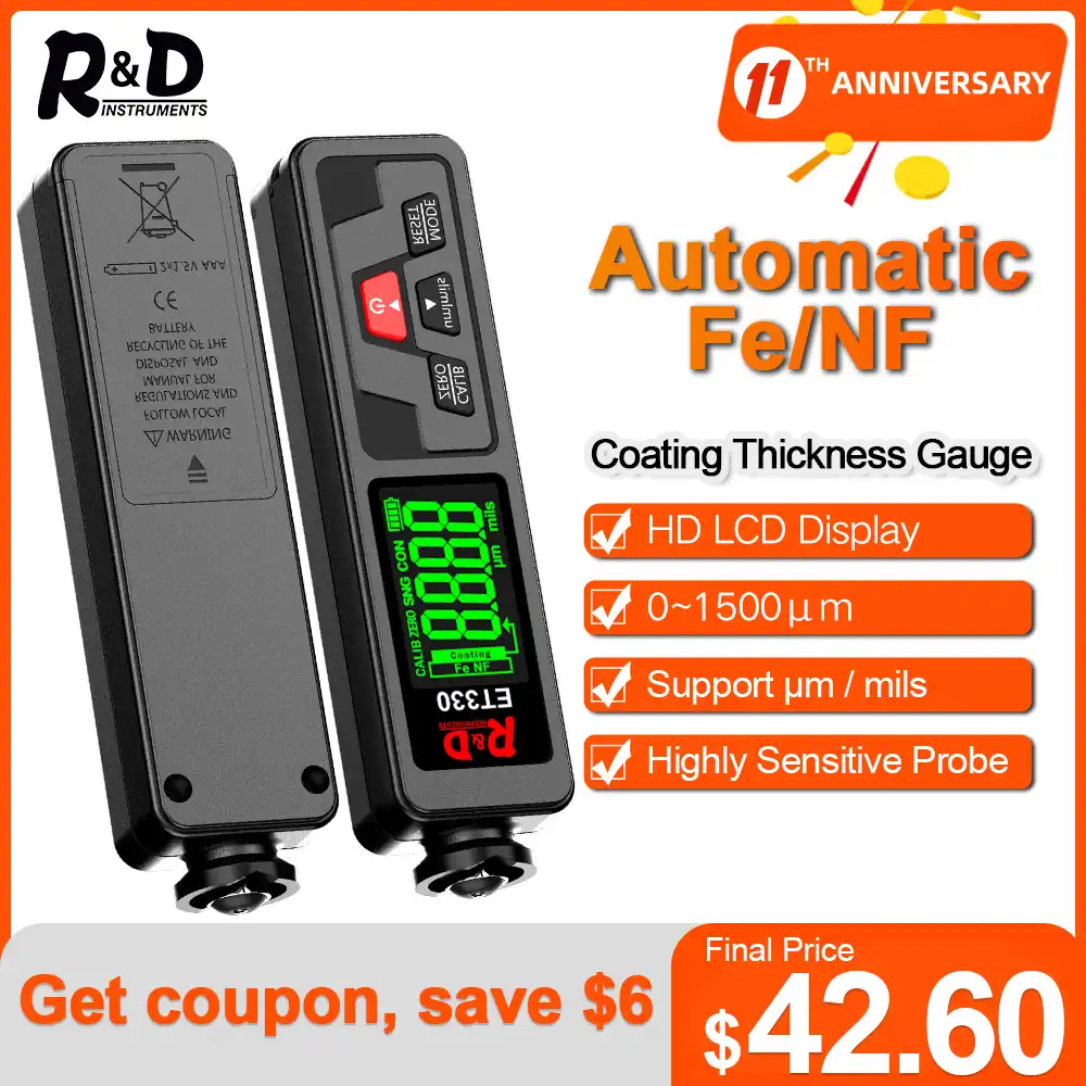 Medidor de espessura do revestimento do metal do galvaniza do calibre da espessura da pintura do carro de r & d et330 para o carro 0-1500um fe & nfe medidor do verificador do revestimento