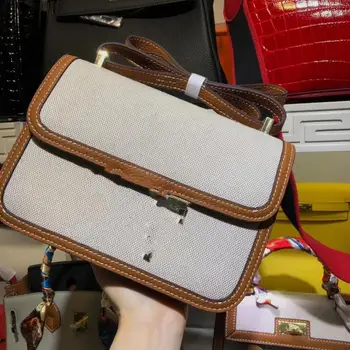 

2020 new flight attendant bag canvas border stitching small square bag female H buckle shoulder messenger leather fashion trend