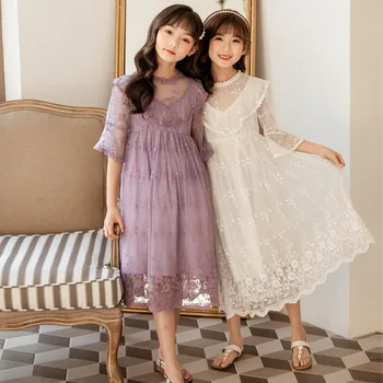 

Dress For girls Big lace Girls Dress Casual Plaid Dress Girl 2020 Autumn Spring star net yarn fairy Kids Dresses For Girls 4-18T