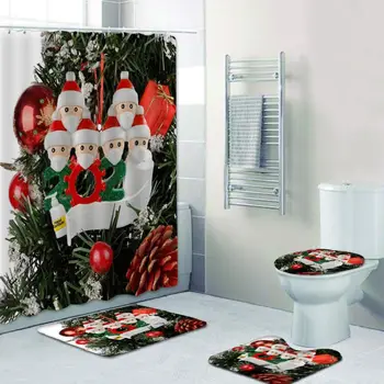 

Christmas Personalization Survivor Family Printing Shower Curtain Bathroom Floor Mat Base Mat Toilet Mat Combination Set Home