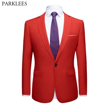 

Mens Red Slim Fit 1 Button Suit Blazer 2019 Autumn New Notched Lapel Wedding Business Tuxedo Blazer Jacket Male Blazer Masculino