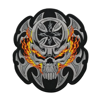 

Fire Skull Embroidery Patch Motorcycle Biker Iron on patches for Clothes Stickers Decoration Jacket Vest Back Appliqued Sew DIY