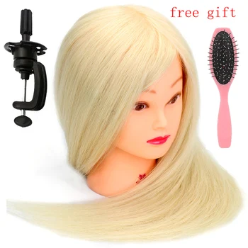 

NEVERLAND 90% Real Hair Mannequin Head +Stand Training Head Professional Bride Send Steel Wire Plastic Comb 24" Blonde Long Hair