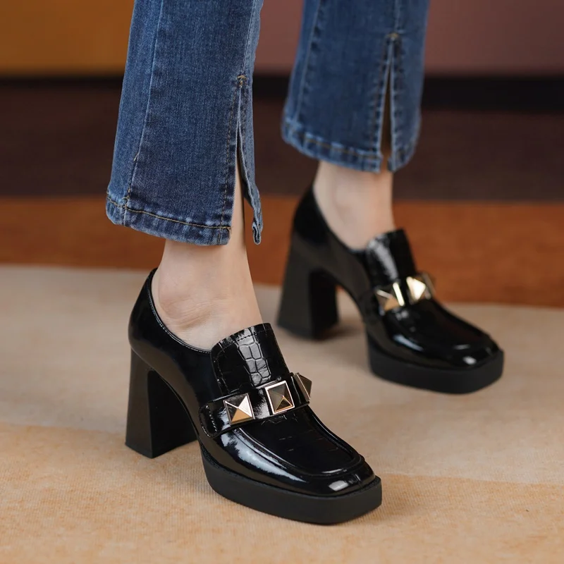 

spring summer shoes fashion punk style rivets pumps women shoes high heels thick platform dress party retro office lady shoes