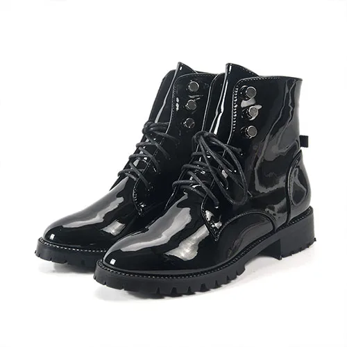 Patent leather Женские кожаные ботинки; размеры 34-40; ботинки на толстой подошве; женские осенние модные ботинки из лакированной кожи на шнуровке с круглым носком; Черные Ботинки martin - Цвет: Patent leather