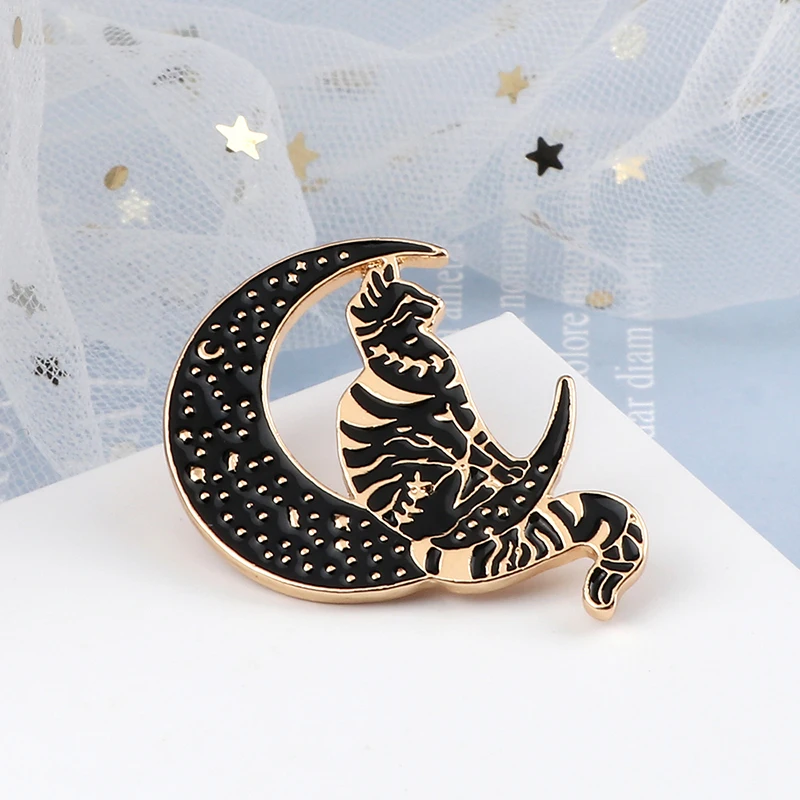 Enamel Pins Witches Punk Black Magical Hat Furnace Moon Cat Brooch Backpack Denim Lapel Pin Badge Dark Gothic Party Jewelry Gift