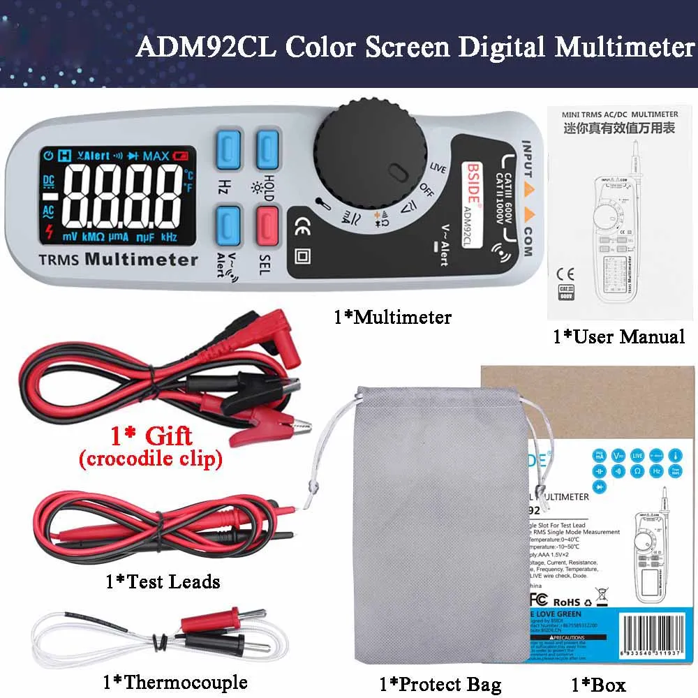 Color Display-Gift Многофункциональный цифровой мультиметр BSIDE ADM92CL цветной ЖК-дисплей Multimetro Автоматический диапазон True RMS Temp Тестер Вольтметр Ampermetr - Цвет: Color Display-Gift
