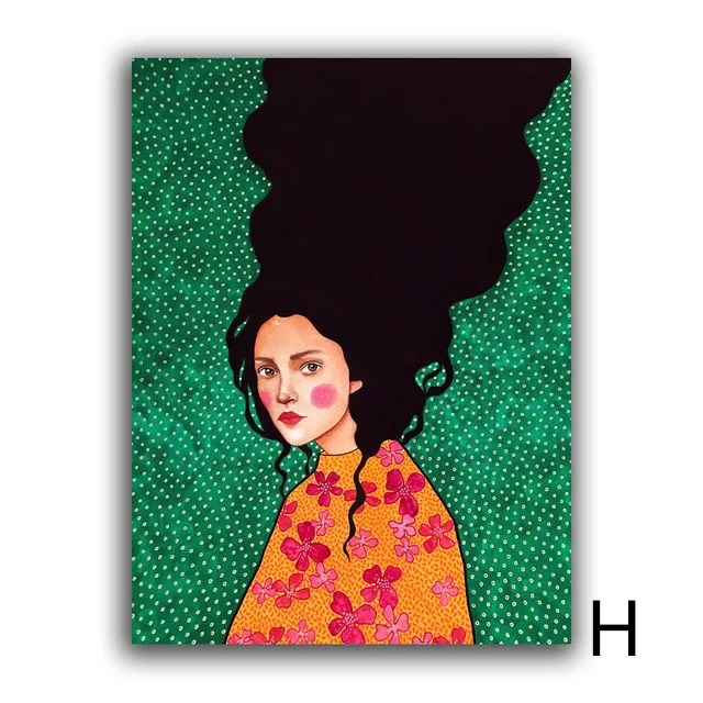 Абстрактная девушка волосы стены искусства холст живопись Птицы Цветы Северный плакат лист настенные картины для гостиной домашний Декор без рамы - Цвет: H