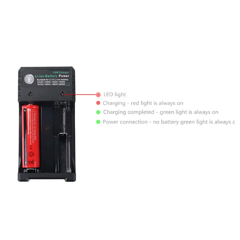 

3.7V 18650 Double Slots Charger Portable 18350 16340 14500 USB Interface E-cigarette Independent Li-ion Battery Charging Device