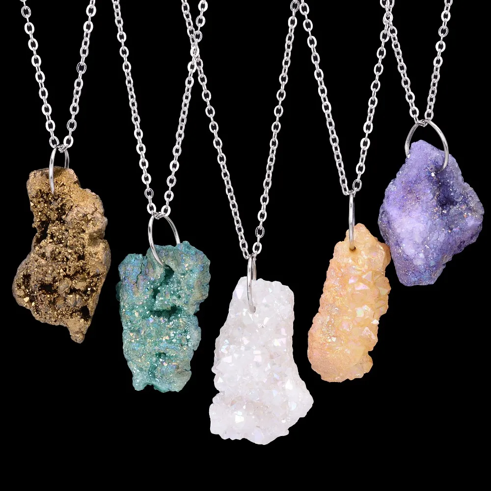 Нерегулярные Природный камень кристалл кварца подвески ожерелья для женщин Druzy