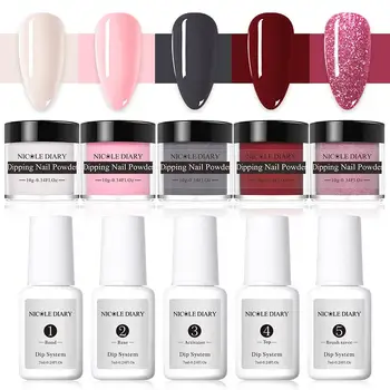 

NICOLE DIARY Dipping Nail Powders Set Base Coat Gradient French Nail Natural Color Glitter Cure Nail Art Decoration