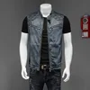 Men's Biker Jean Vest Zippers Stand Collar Cotton Denim Waistcoat Plus Size Sleeveless Tank Top 3
