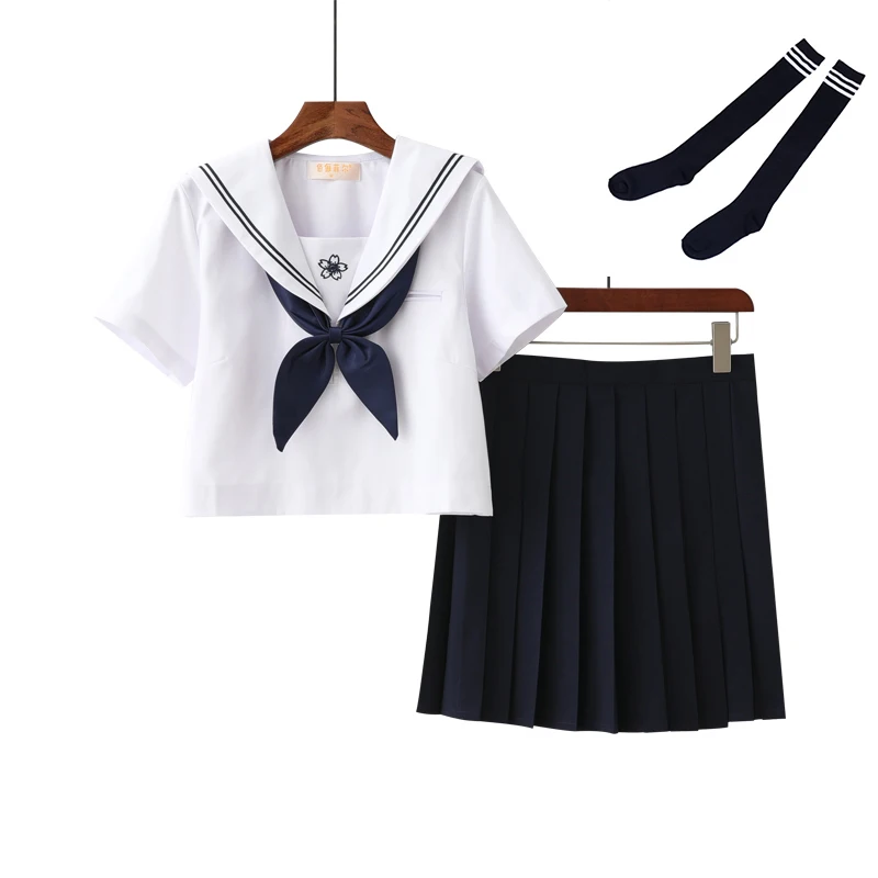 Blue Short Set Socks UPHYD Матросская униформа для девочек Сакура Лолита японская JK школьная форма S-3XL размера плюс Аниме Косплей матросские Костюмы - Цвет: Blue Short Set Socks