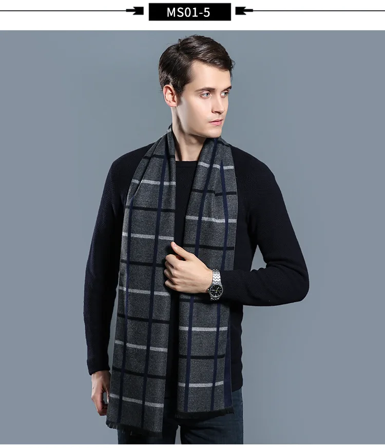 Luxury Brand Plaid Cashmere Scarf for Men Winter Warm Neckerchief Male Business Scarves Long Pashmina Christmas Gifts