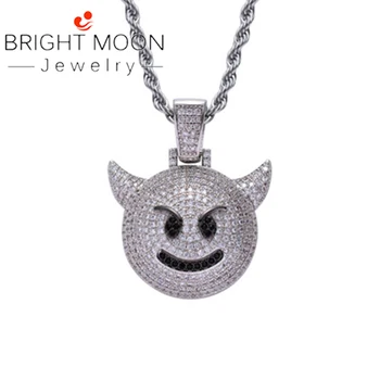 

Bright Moon Iced Demon Pendant With Tennis Chain Gold Silver Color Bling Cubic Zircon Men's Hip hop Necklace Jewelry For Gift