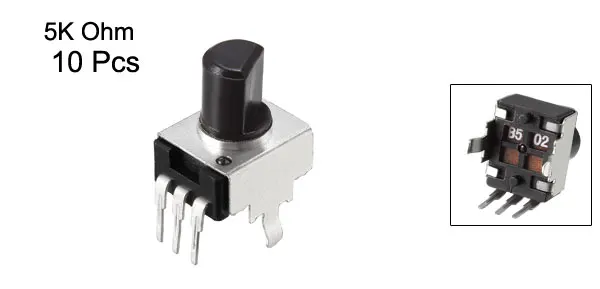 5K-10pcs Uxcell углеродная пленка потенциометр переменные резисторы один поворот ротар костюмы стандартные ручки металлические круглые Shaf для нажимной ручки - Цвет: 5K-10pcs