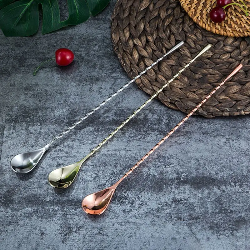 DIY Cocktail Spoon Stainless Steel Spiral Pattern Bar Coffee Stirring Spoon Stir Spoons Bar Tool Bartender Tools