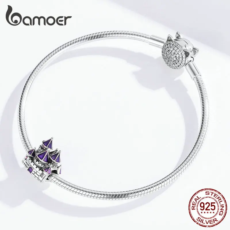 Женский браслет bamoer ювелирное изделие из 100% серебра 925 пробы с фиолетовой эмалью
