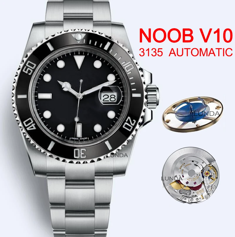 

N V10 3135 Automatic Ceramics Bezel Black Dial 904L Steel Mens Watch Best Edition Blue Hairspring Puretime Watches