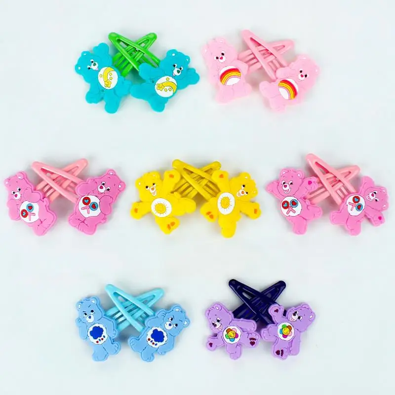

1 pair lovely Cartoon Rainbow Bear care Bears hairpin girl headdress side clip hair accessories plastic BB clip figure toy gift