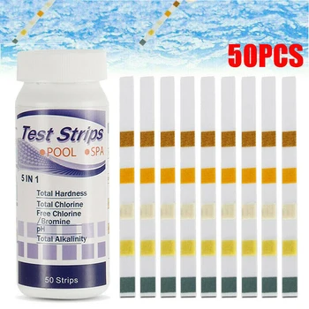 

5-In-1 Swimming Pool Test Paper Residual Chlorine PH Value Alkalinity Hardness Test Strip A Bottle Of 50 Hot Tub Water Quality