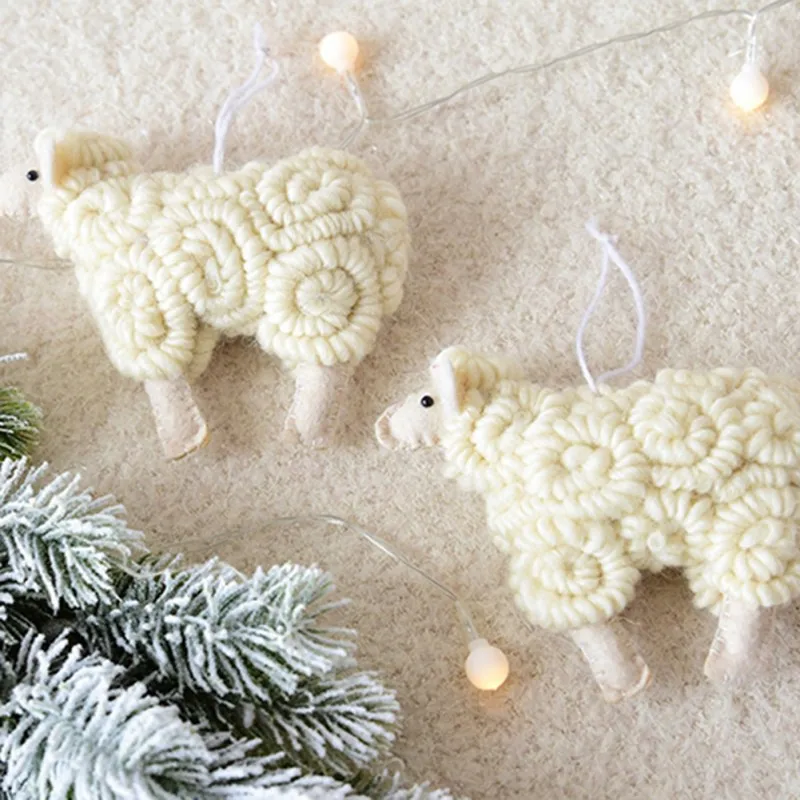 Ручной работы шерсть фетр маленькая овечка рождественские подвесные орнаменты DIY ремесло детский подарок орнамент с рождественской елкой украшения для рождественской вечеринки