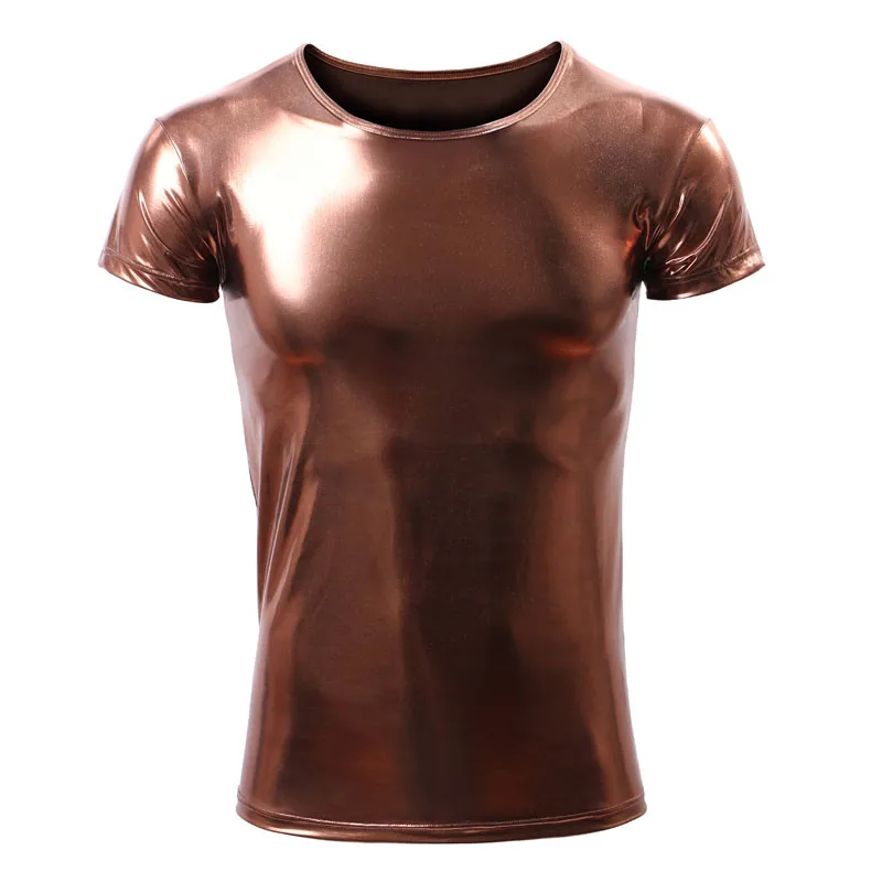 Sexy Undershirt for Mens Faux Leather Short Sleeve T-shirts Tops Men Undershirts Clubwear Costumes Clothing Undershirts