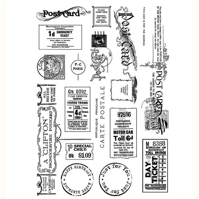 Clear Stamps for Scrapbook Paper Craft Vintage Tickets and Postmarks