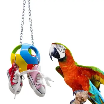 

Bird Parrot Toys Mini Canvas Shoes Bird Chew Bite Ball Bell Colorful Standing Climbing Swing Perch Cage Decor Bird Toy C42