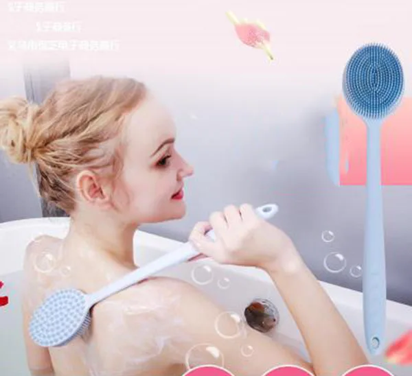 

Силиконовая Массажная кисть щетка для мытья ванны и душа, щетка для ванны с длинной ручкой, силиконовая мягкая щетка для массажа тела и отшелушивания