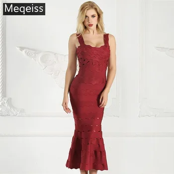 

Slim Bandage Dress Summer 2020 New Arrival Fashion Party Long Dress Sexy Spaghetti Strap Hollow Out Ruffle Midi Dresses Women