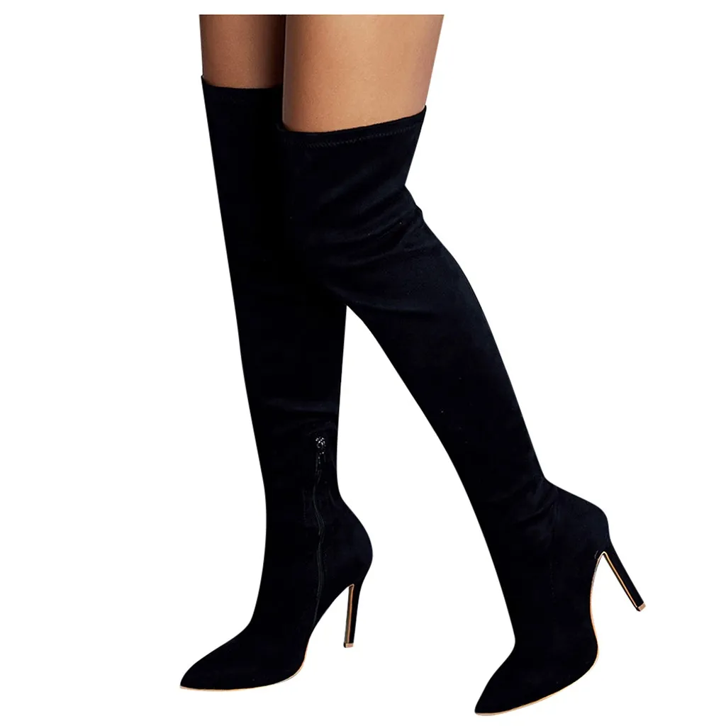 SAGACE/Зимние Сапоги выше колена; женская пикантная обувь до бедра из эластичной ткани; замшевые эластичные сапоги; женская обувь на шпильке
