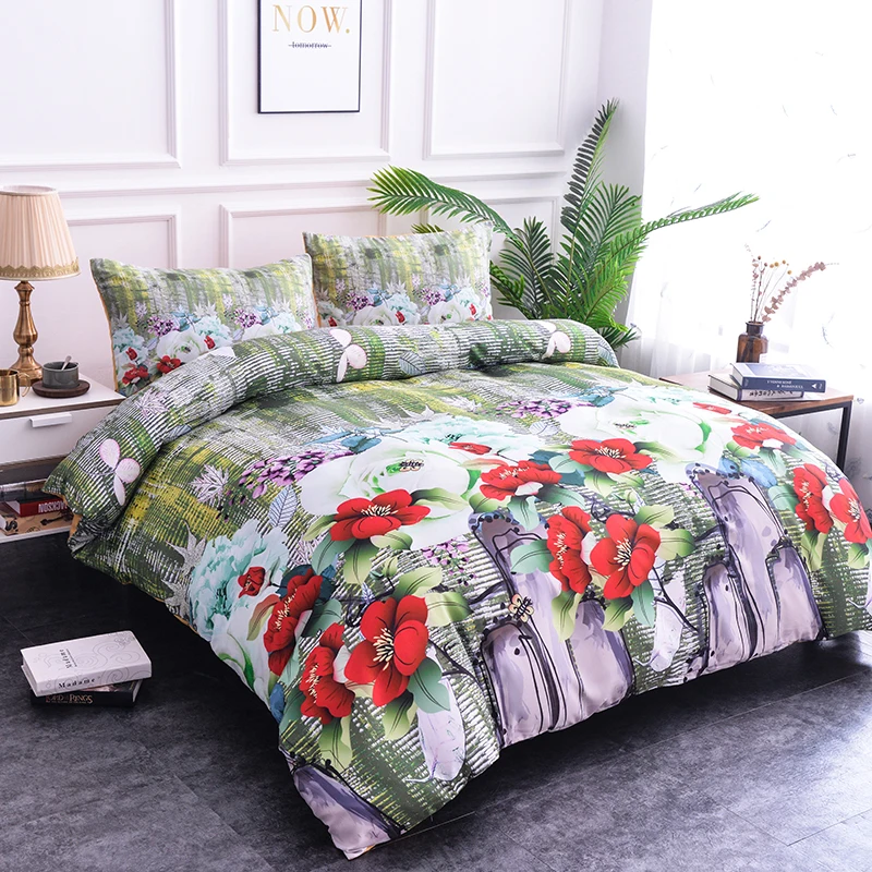 Роскошный цветочный пододеяльник набор 3D набор постельных принадлежностей одеяло наволочка, накидки набор из стеганого одеяла и покрывала один/Твин/Полный/королева/король Размер