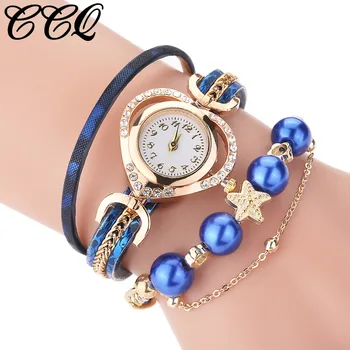 

Vintage Lady Rhinestone Decor Round Dial Analog Quartz Wrist Watch Bracelet Shining Pearl Bracelet Dial Ladies Dress Watches