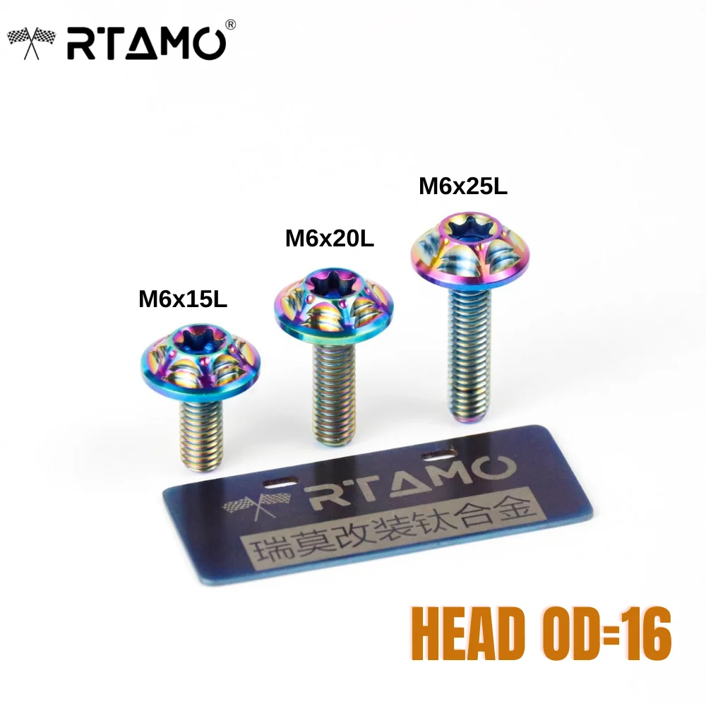 Big Head Titanium Screws T40 Disc Brake Rotor M6X15/20/25mm(OD = 16) Ti Bolts for Bike Motorcycle and Car Parts car screws motorcycle screws auto fasteners motorcycle fasteners 1PC